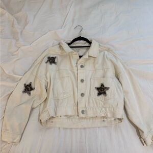 Cream Denim Jacket with Star Details